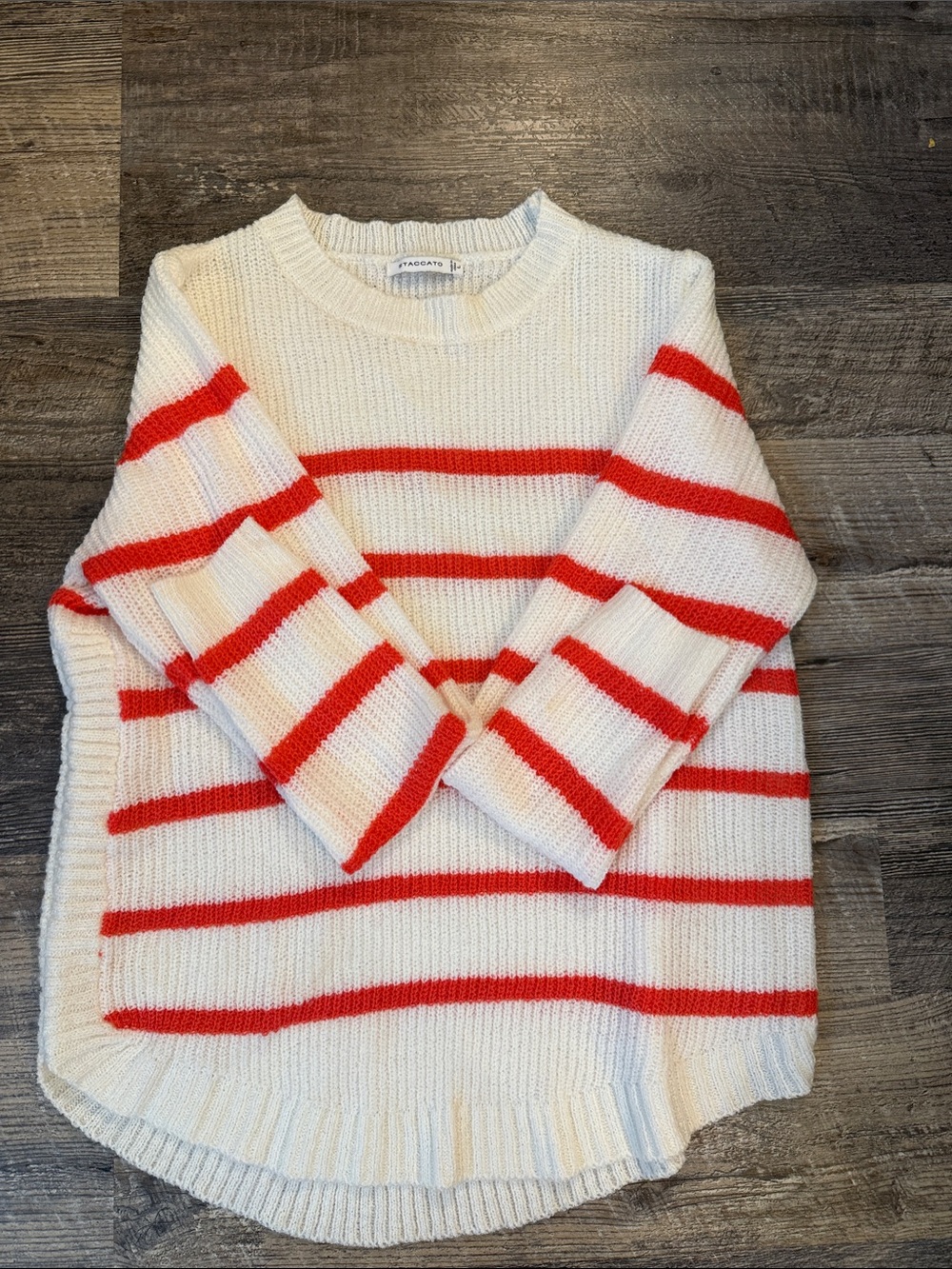 Striped Crewneck Sweater - White with Red Stripes